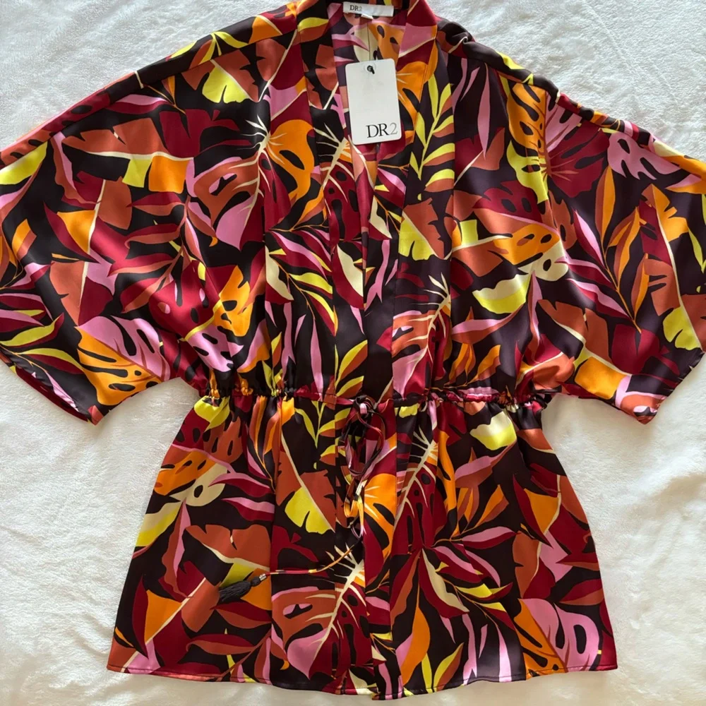 DR2 by Daniel Rainn Foliage Print Satin Kimono/Coverup--NWT--S/M - Picture 1 of 14